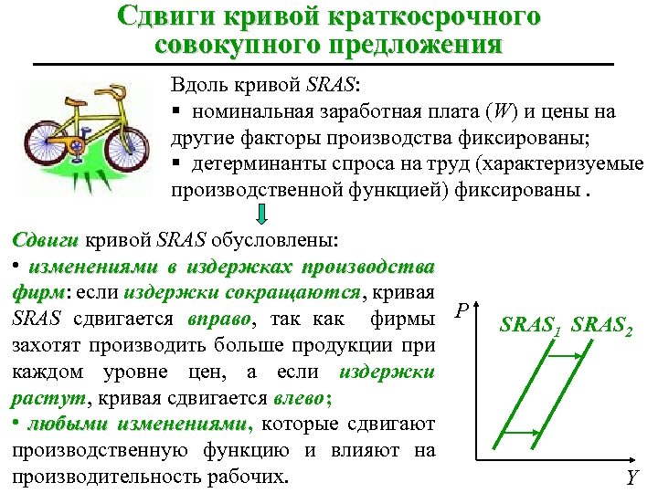 Сдвиги кривой краткосрочного совокупного предложения Вдоль кривой SRAS: § номинальная заработная плата (W) и