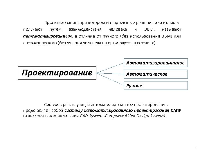 Проектирование, при котором все проектные решения или их часть получают путем взаимодействия человека и