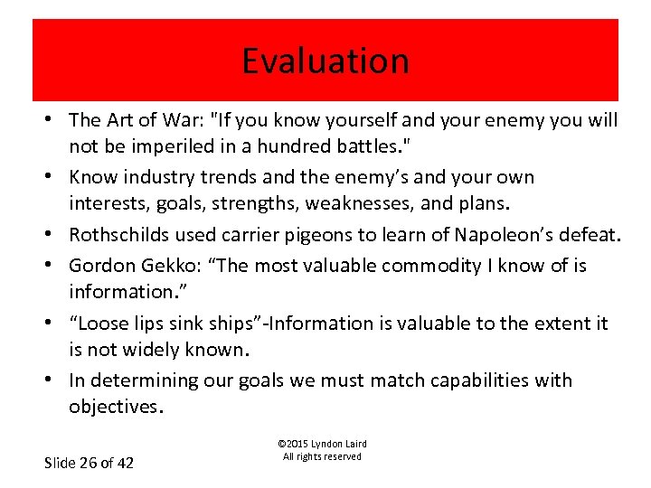 Evaluation • The Art of War: 