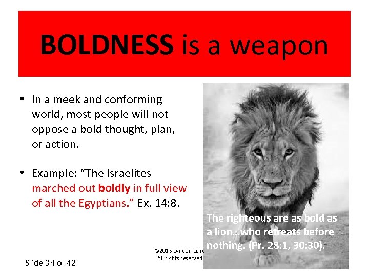 BOLDNESS is a weapon • In a meek and conforming world, most people will