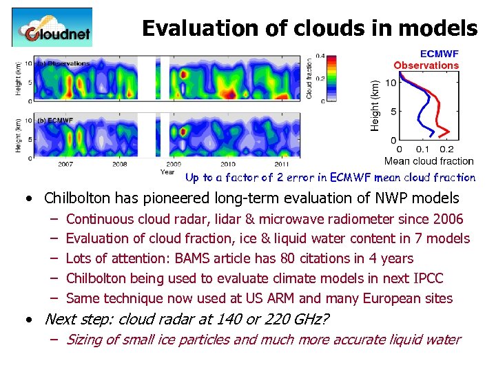 Evaluation of clouds in models Up to a factor of 2 error in ECMWF