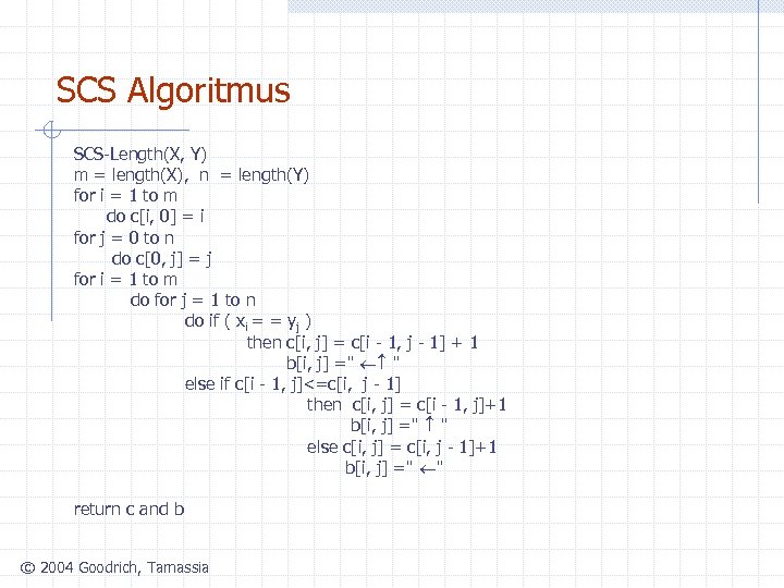 SCS Algoritmus SCS-Length(X, Y) m = length(X), n = length(Y) for i = 1