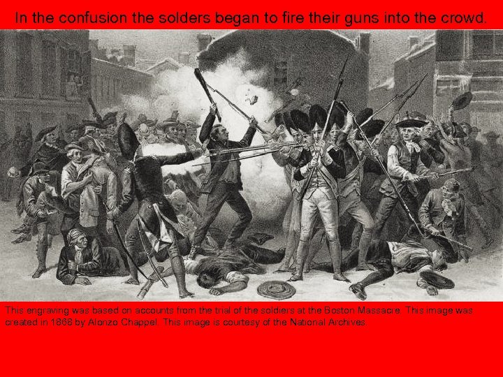 In the confusion the solders began to fire their guns into the crowd. This