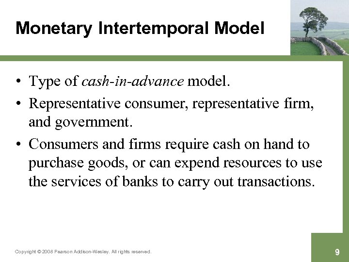 Monetary Intertemporal Model • Type of cash-in-advance model. • Representative consumer, representative firm, and