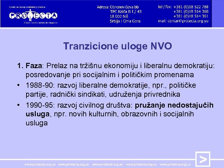 Tranzicione uloge NVO 1. Faza: Prelaz na tržišnu ekonomiju i liberalnu demokratiju: posredovanje pri