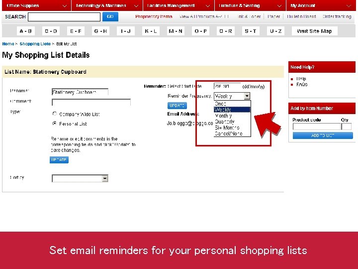 Set email reminders for your personal shopping lists 