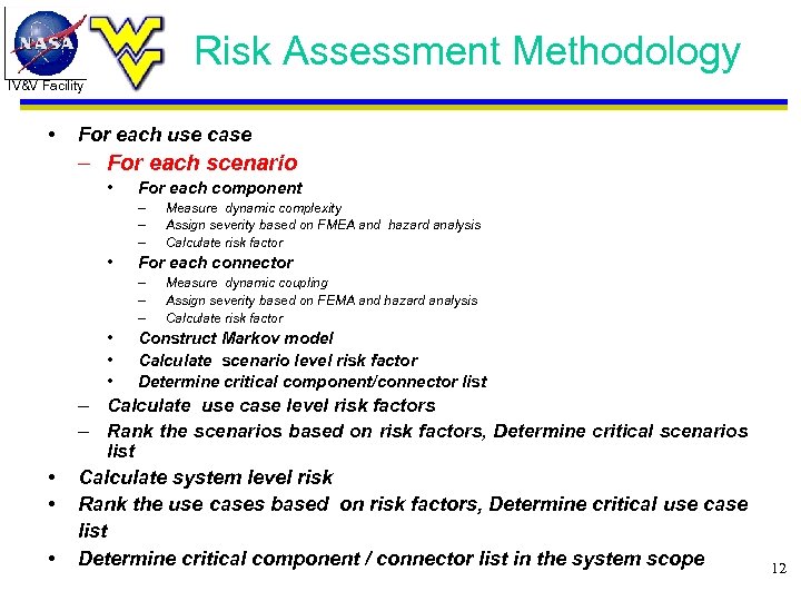 Risk Assessment Methodology IV&V Facility • For each use case – For each scenario