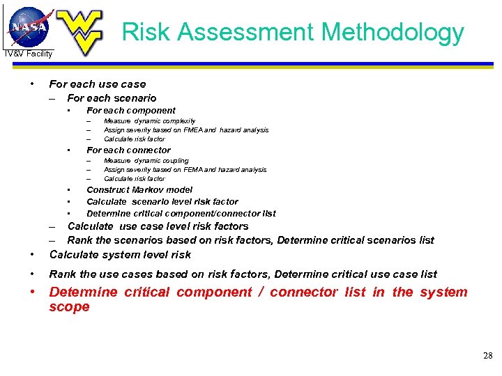 Risk Assessment Methodology IV&V Facility • For each use case – For each scenario