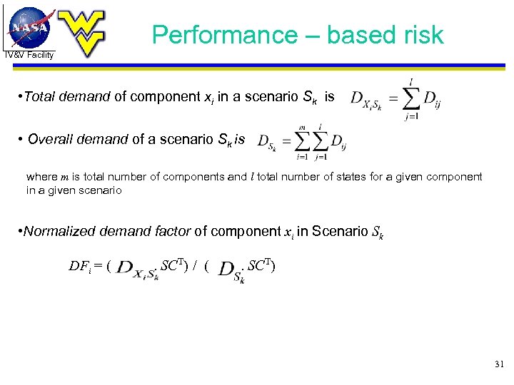 Performance – based risk IV&V Facility • Total demand of component xi in a