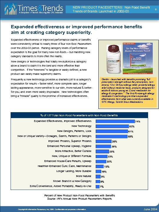 NEW PRODUCT PACESETTERS: Non-Food Benefit Trends of Brands Launched in 2002 -03 6 Expanded