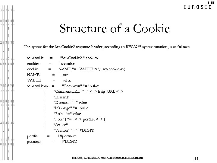 Structure of a Cookie The syntax for the Set-Cookie 2 response header, according to