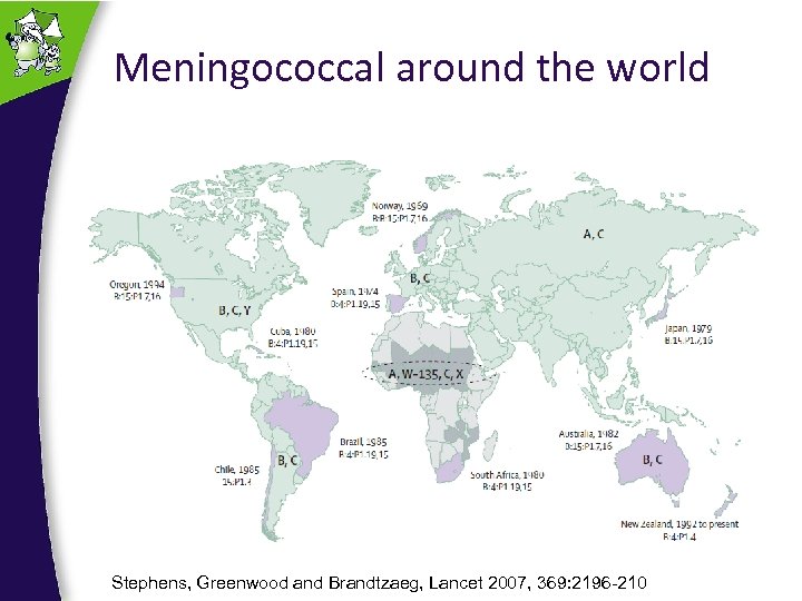 Meningococcal around the world Stephens, Greenwood and Brandtzaeg, Lancet 2007, 369: 2196 -210 