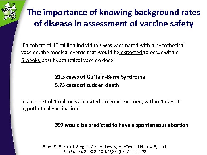 The importance of knowing background rates of disease in assessment of vaccine safety If