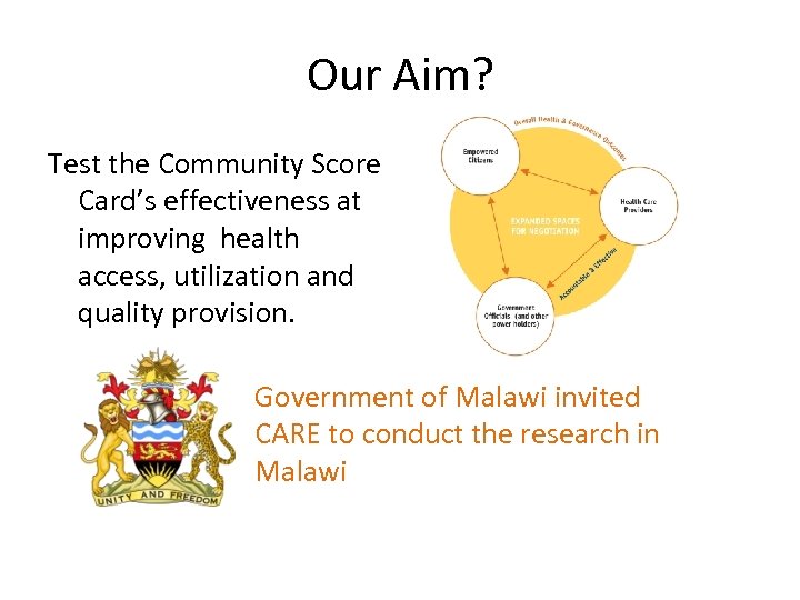 Our Aim? Test the Community Score Card’s effectiveness at improving health access, utilization and