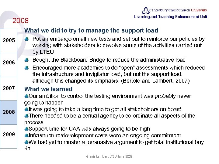 Learning and Teaching Enhancement Unit 2008 What we did to try to manage the