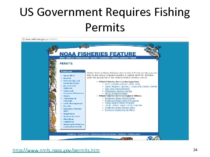 US Government Requires Fishing Permits http: //www. nmfs. noaa. gov/permits. htm 34 