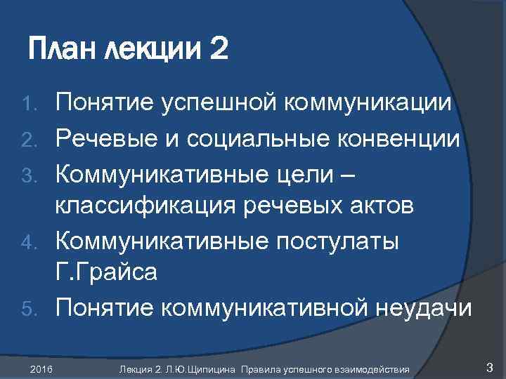План лекции 2 1. 2. 3. 4. 5. 2016 Понятие успешной коммуникации Речевые и