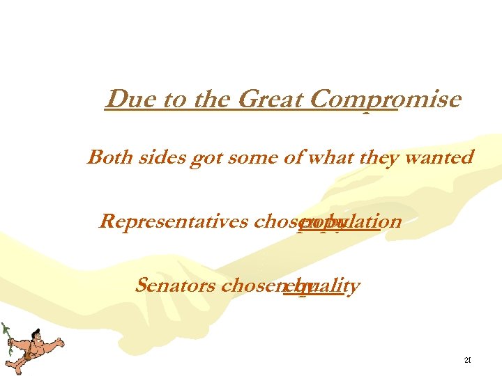 Due to the Great Compromise Both sides got some of what they wanted Representatives