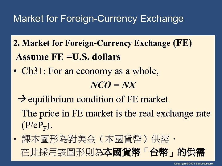 Market for Foreign-Currency Exchange 2. Market for Foreign-Currency Exchange (FE) Assume FE =U. S.