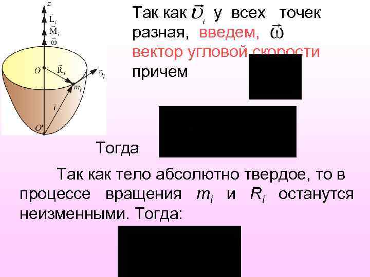 Так как у всех точек разная, введем, вектор угловой скорости причем Тогда Так как