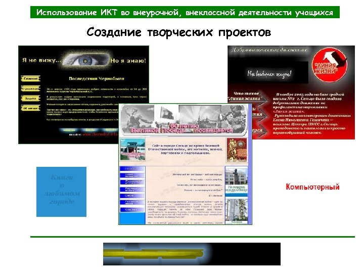 Использование ИКТ во внеурочной, внеклассной деятельности учащихся Создание творческих проектов 