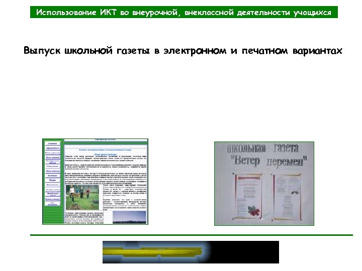 Использование ИКТ во внеурочной, внеклассной деятельности учащихся Выпуск школьной газеты в электронном и печатном