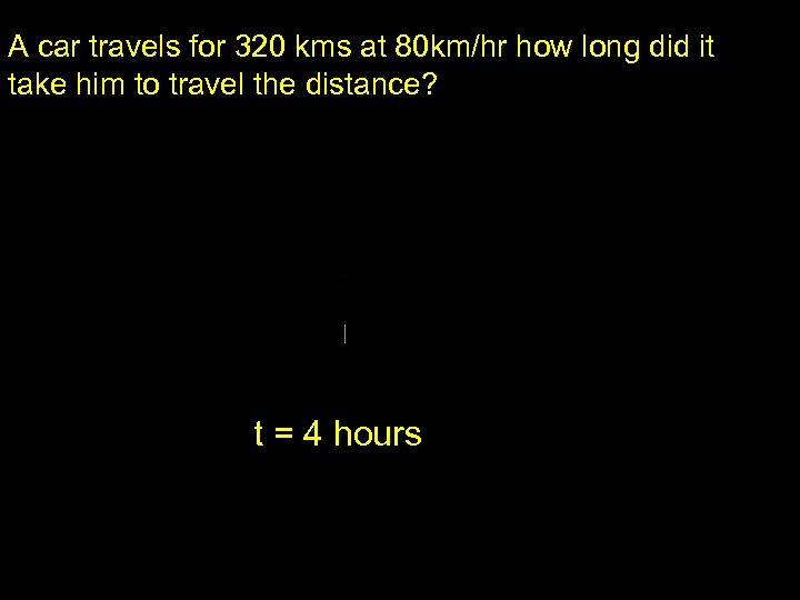 A car travels for 320 kms at 80 km/hr how long did it take
