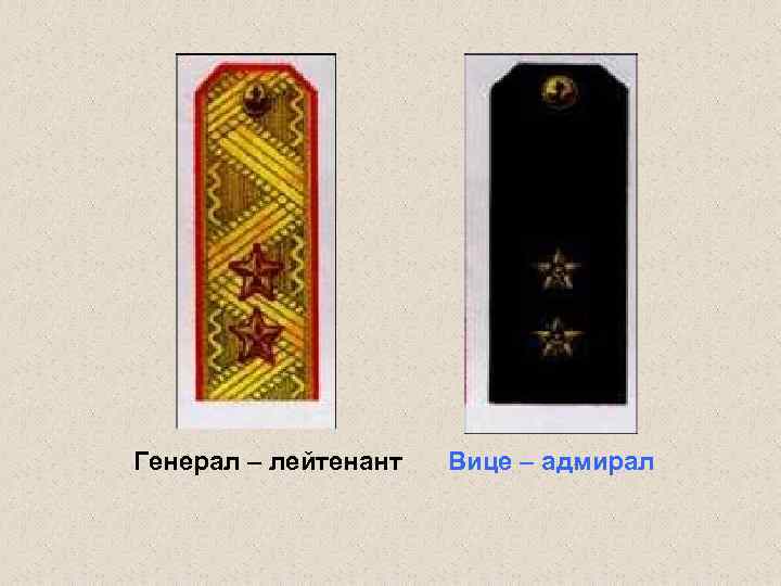 Генерал – лейтенант Вице – адмирал 