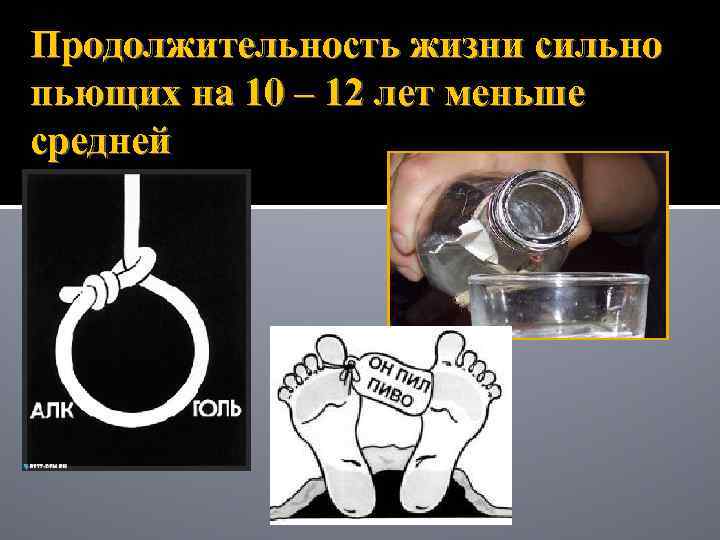 Продолжительность жизни сильно пьющих на 10 – 12 лет меньше средней 