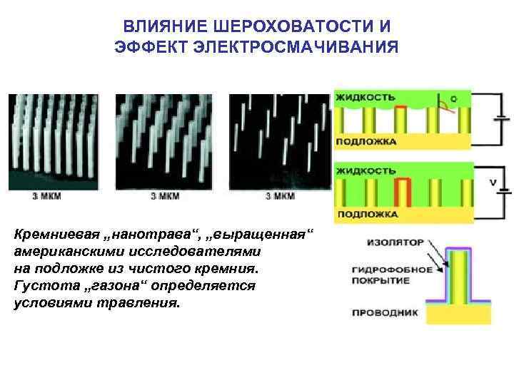 ВЛИЯНИЕ ШЕРОХОВАТОСТИ И ЭФФЕКТ ЭЛЕКТРОСМАЧИВАНИЯ Кремниевая „нанотрава“, „выращенная“ американскими исследователями на подложке из чистого