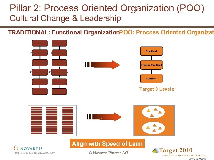 Pillar 2: Process Oriented Organization (POO) Cultural Change & Leadership TRADITIONAL: Functional Organization. POO:
