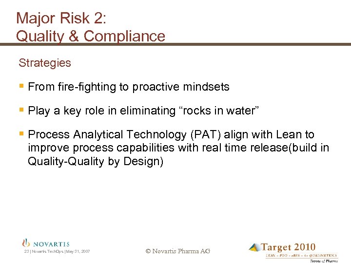 Major Risk 2: Quality & Compliance Strategies § From fire-fighting to proactive mindsets §