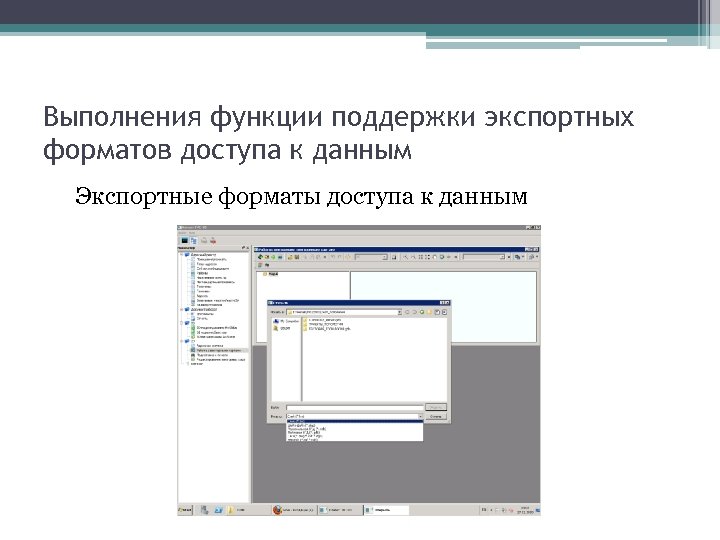 Выполнения функции поддержки экспортных форматов доступа к данным Экспортные форматы доступа к данным 