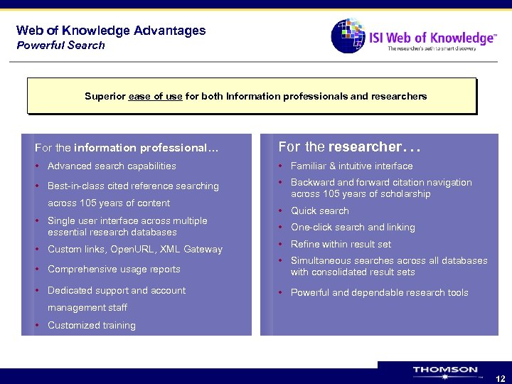 Web of Knowledge Advantages Powerful Search Superior ease of use for both Information professionals