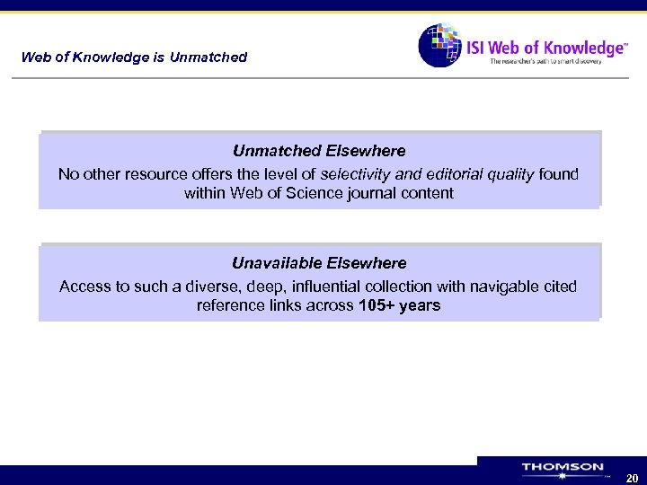 Web of Knowledge is Unmatched Elsewhere No other resource offers the level of selectivity