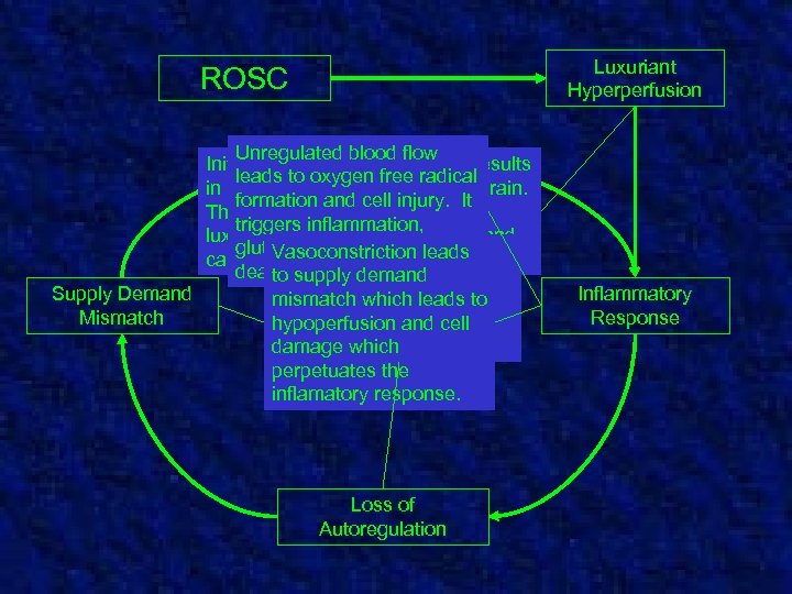 Luxuriant Hyperperfusion ROSC Unregulated blood flow Initial restoration of blood flow results leads to