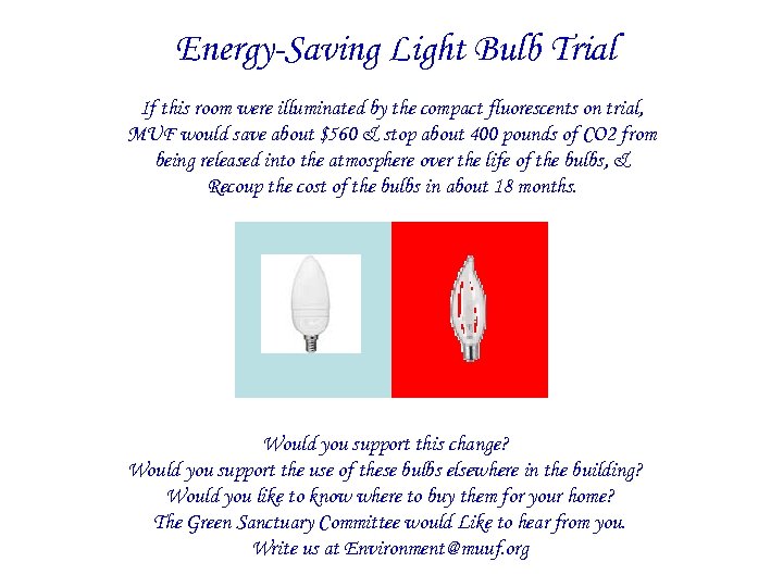 Energy-Saving Light Bulb Trial If this room were illuminated by the compact fluorescents on