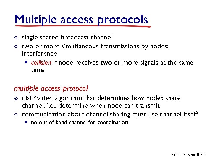 Multiple access protocols v v single shared broadcast channel two or more simultaneous transmissions