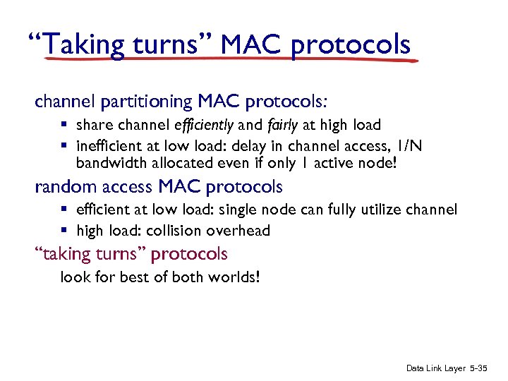 “Taking turns” MAC protocols channel partitioning MAC protocols: § share channel efficiently and fairly