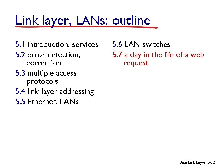 Link layer, LANs: outline 5. 1 introduction, services 5. 2 error detection, correction 5.