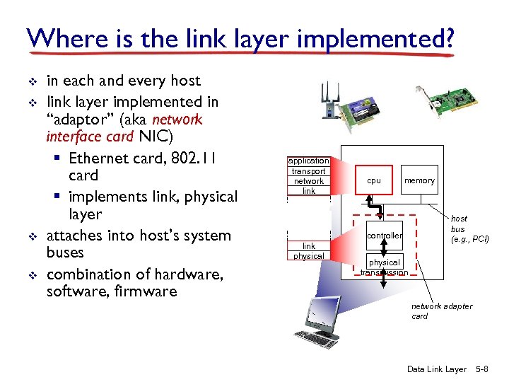 Where is the link layer implemented? v v in each and every host link