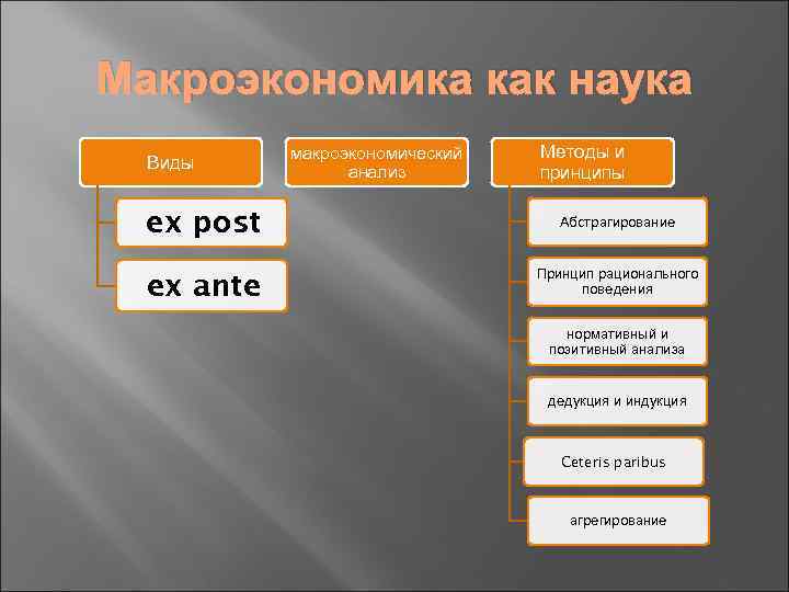 Макроэкономика как наука Виды макроэкономический анализ Методы и принципы ex post Абстрагирование ex ante