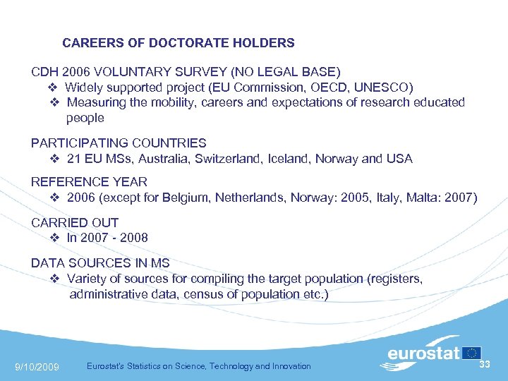  CAREERS OF DOCTORATE HOLDERS CDH 2006 VOLUNTARY SURVEY (NO LEGAL BASE) Widely supported