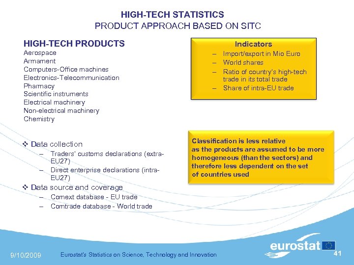 HIGH-TECH STATISTICS PRODUCT APPROACH BASED ON SITC HIGH-TECH PRODUCTS Aerospace Armament Computers-Office machines Electronics-Telecommunication