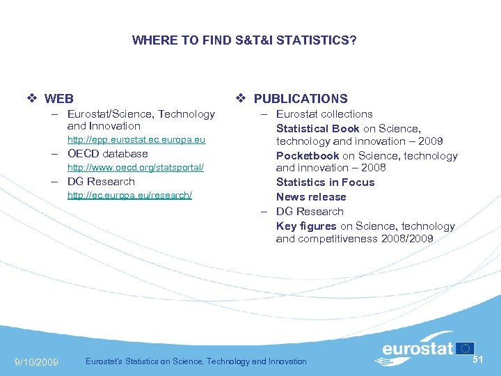 WHERE TO FIND S&T&I STATISTICS? WEB PUBLICATIONS – Eurostat/Science, Technology and Innovation http: //epp.