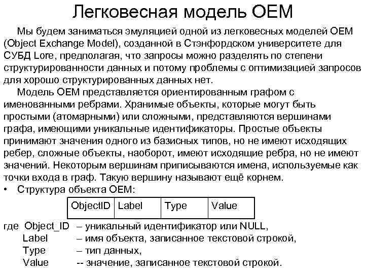 Легковесная модель OEM Мы будем заниматься эмуляцией одной из легковесных моделей OEM (Object Exchange