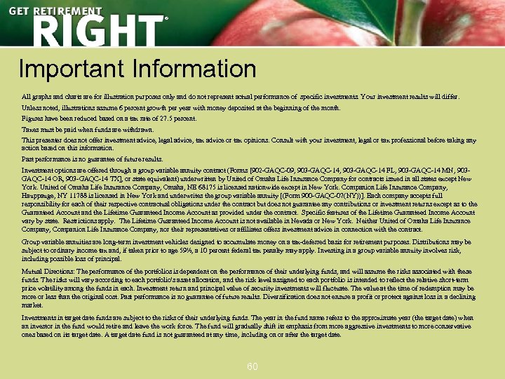 ® Important Information All graphs and charts are for illustration purposes only and do