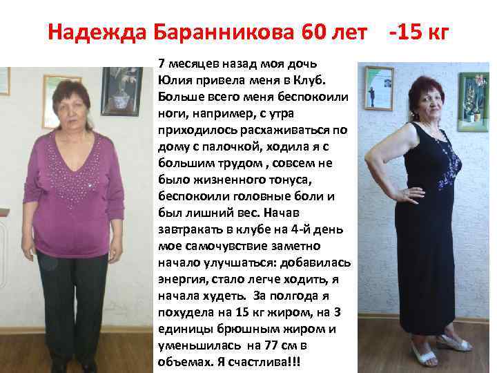 Надежда Баранникова 60 лет -15 кг 7 месяцев назад моя дочь Юлия привела меня