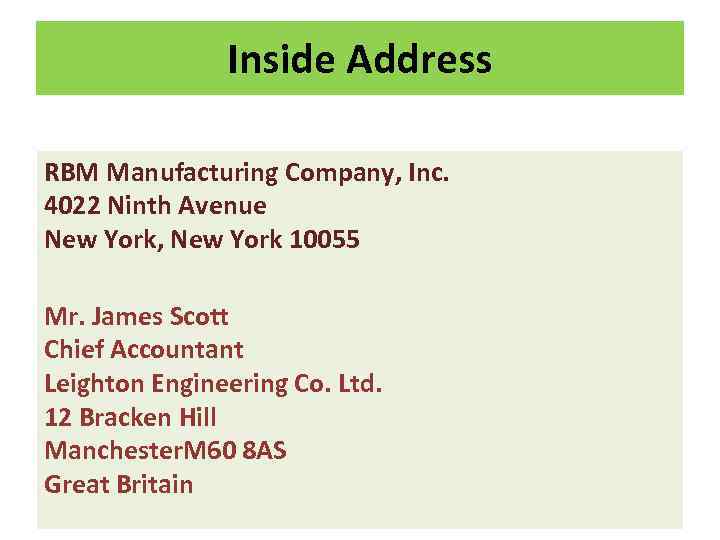 Inside Address RBM Manufacturing Company, Inc. 4022 Ninth Avenue New York, New York 10055