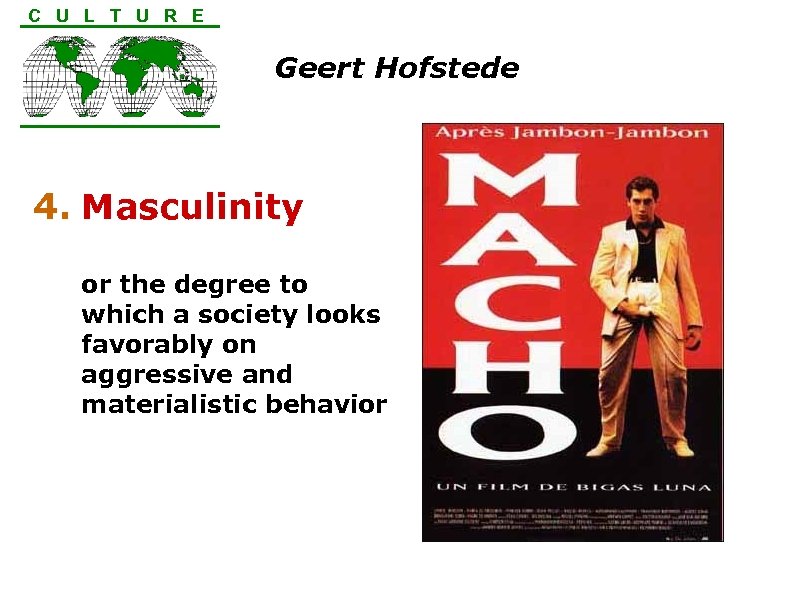 C U L T U R E Geert Hofstede 4. Masculinity or the degree